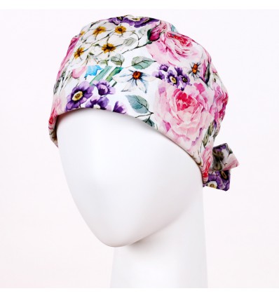 Czepek wywijany malowane kwiaty