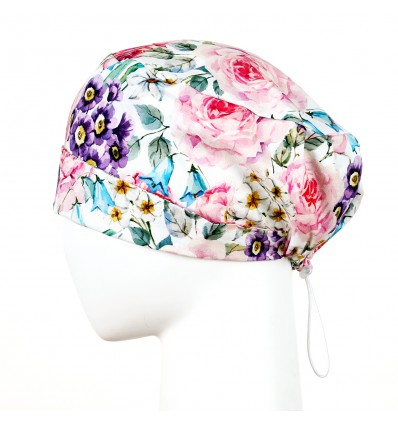 Czepek z gumką malowane kwiaty